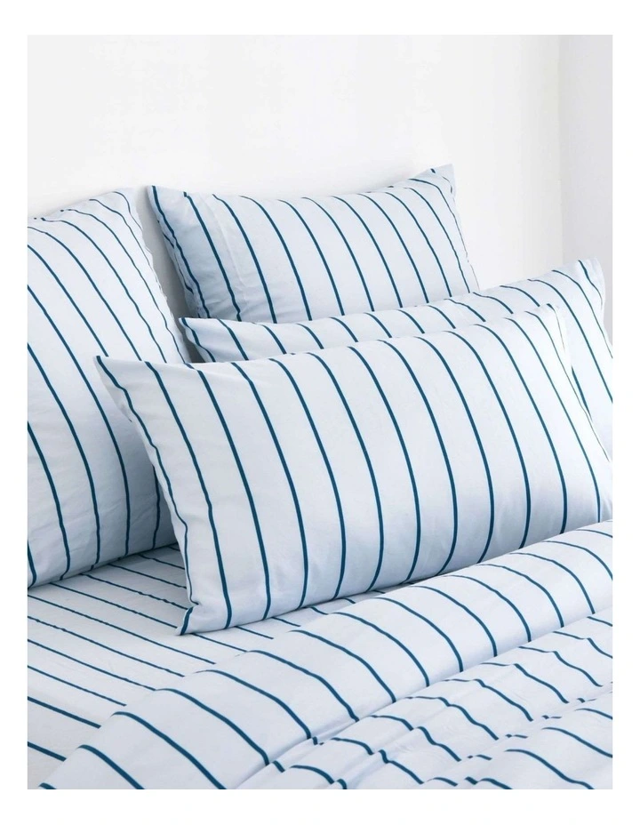 Dreamaker Superfine Washed Microfibre Striped Quilt Cover Set in Sky/Teal image 2
