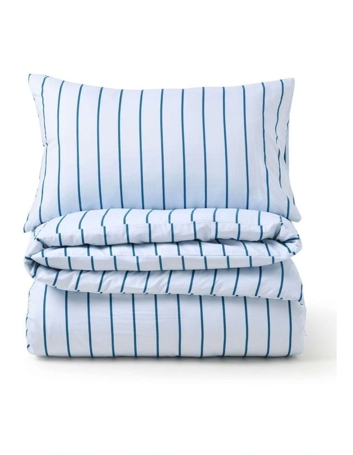 Dreamaker Superfine Washed Microfibre Striped Quilt Cover Set in Sky/Teal image 6