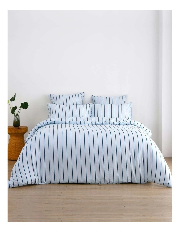Dreamaker Superfine Washed Microfibre Striped Quilt Cover Set in Sky/Teal image 7