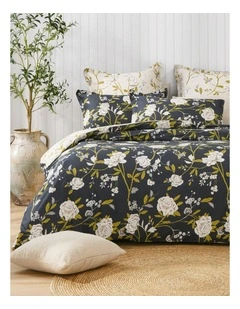 Dreamaker Midnight Peony Cotton Reversible Quilt Cover Set
