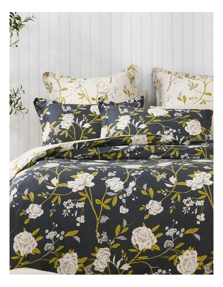 Dreamaker Midnight Peony Cotton Reversible Quilt Cover Set image 3
