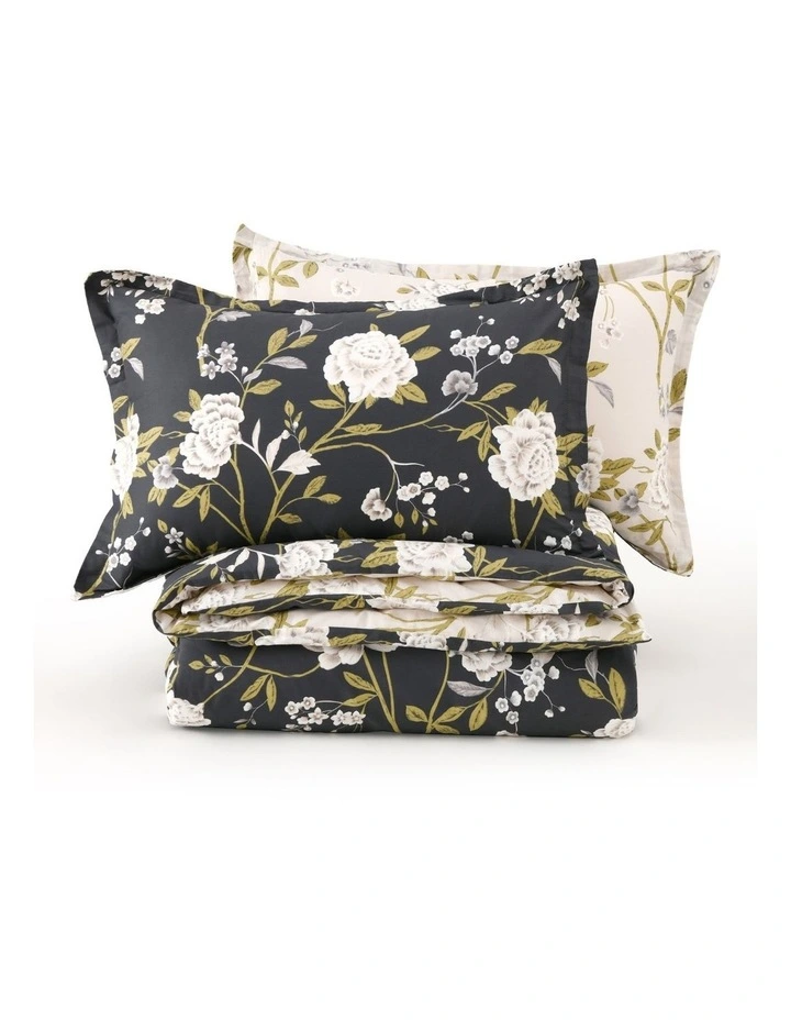Dreamaker Midnight Peony Cotton Reversible Quilt Cover Set image 6