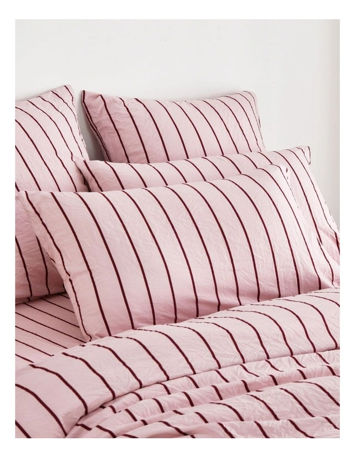 Dreamaker Superfine Washed Microfibre Striped Quilt Cover Set in Pink/Plum image 2