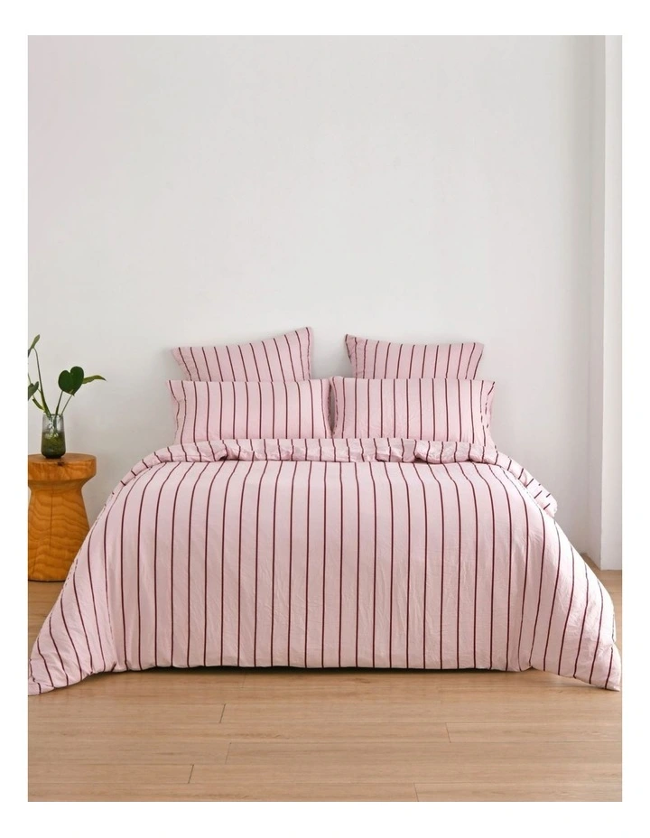 Dreamaker Superfine Washed Microfibre Striped Quilt Cover Set in Pink/Plum image 7