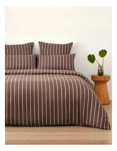 Dreamaker Superfine Washed Microfibre Striped Quilt Cover Set in Chocolate/Natural