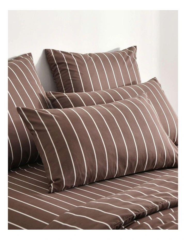 Dreamaker Superfine Washed Microfibre Striped Quilt Cover Set in Chocolate/Natural image 2