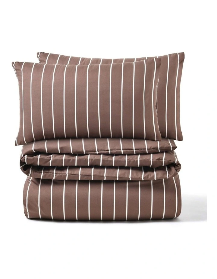 Dreamaker Superfine Washed Microfibre Striped Quilt Cover Set in Chocolate/Natural image 6