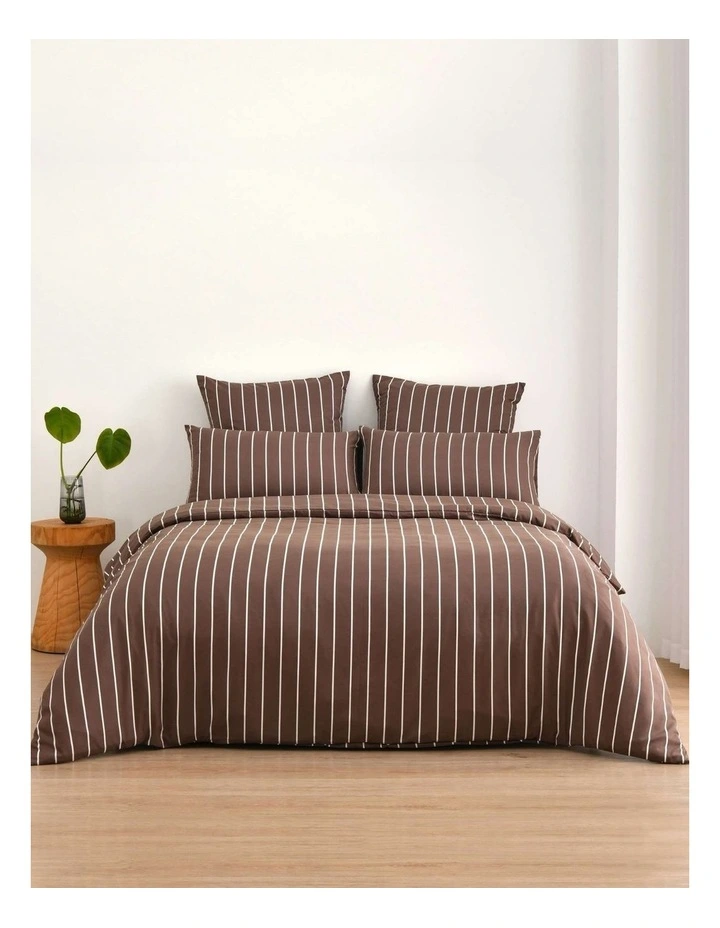 Dreamaker Superfine Washed Microfibre Striped Quilt Cover Set in Chocolate/Natural image 7