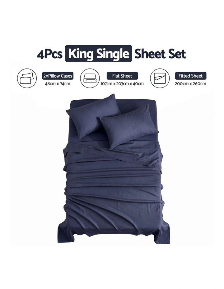 Giselle King Single 500TC Cotton 4PC Sheet Set 40cm Deep Pocket Sateen Navy image 2