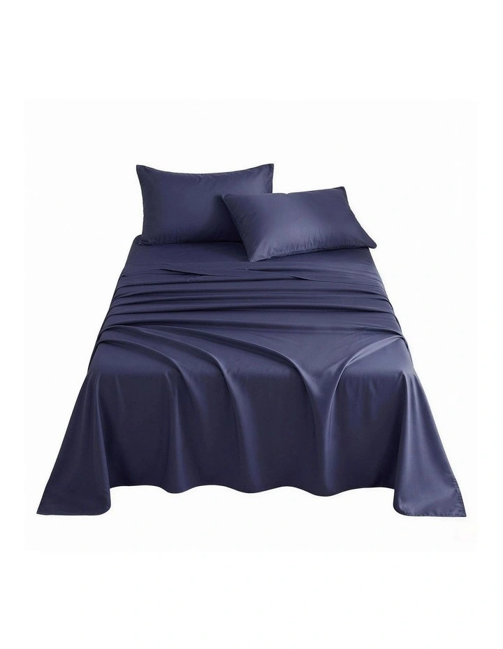 Giselle King Single 500TC Cotton 4PC Sheet Set 40cm Deep Pocket Sateen Navy image 3