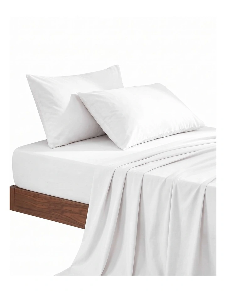 Giselle King Single 500TC Cotton 4PC Sheet Set 40cm Deep Pocket Sateen White image 3