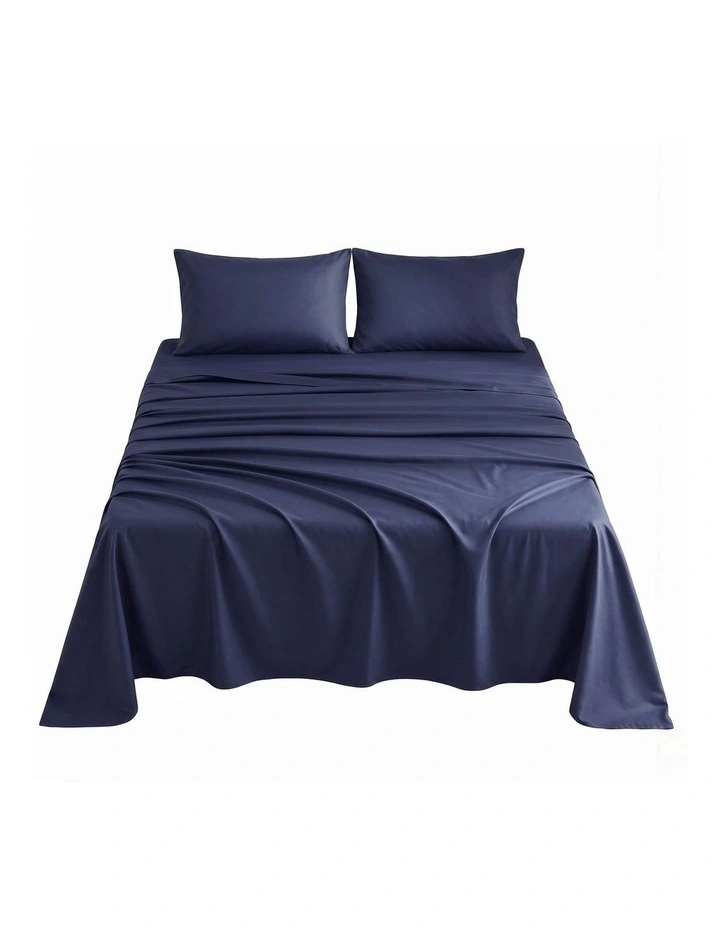 Giselle Double 500TC Cotton 4PC Sheet Set 40cm Deep Pocket Sateen Navy Blue image 3