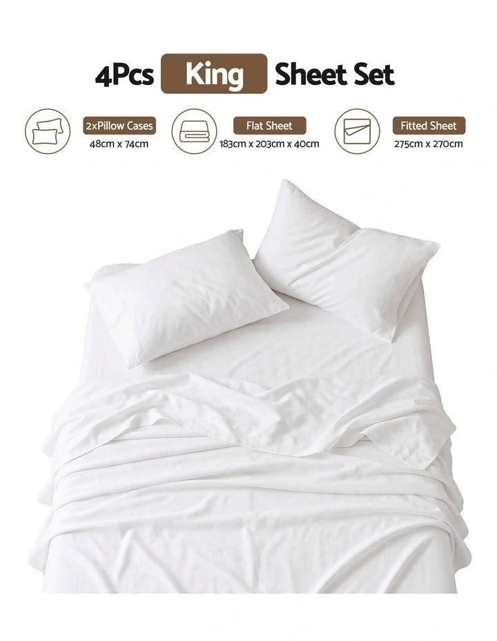 Giselle King 500TC Cotton 4PC Sheet Set 40cm Deep Pocket Sateen White image 2