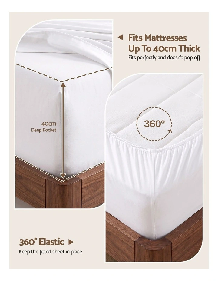 Giselle Single 500TC Cotton 4PC Sheet Set 40cm Deep Pocket Sateen White image 4