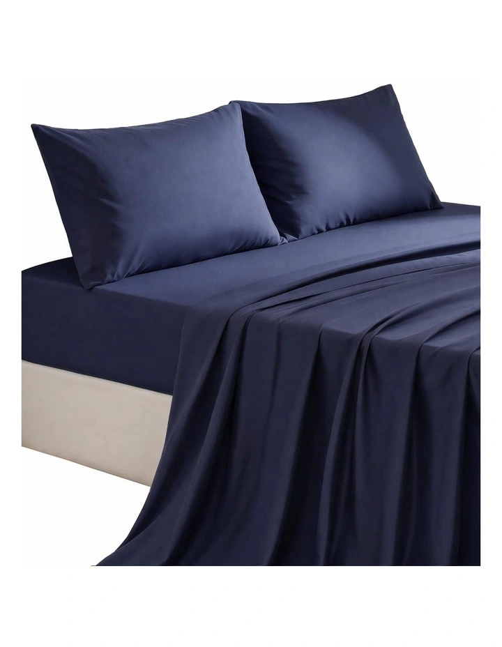 Giselle King 500TC Cotton 4PC Sheet Set 40cm Deep Pocket Sateen Navy Blue image 1