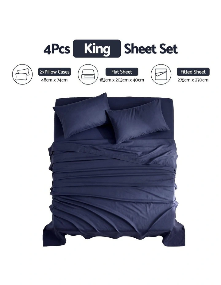 Giselle King 500TC Cotton 4PC Sheet Set 40cm Deep Pocket Sateen Navy Blue image 2