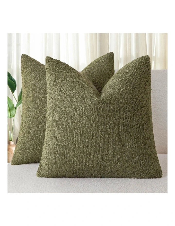 GIOIA CASA Boucle European Pillowcases in Olive Green 2 Pack image 2