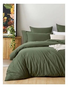 GIOIA CASA Vintage Washed Cotton Quilt Cover Set in Khaki Green