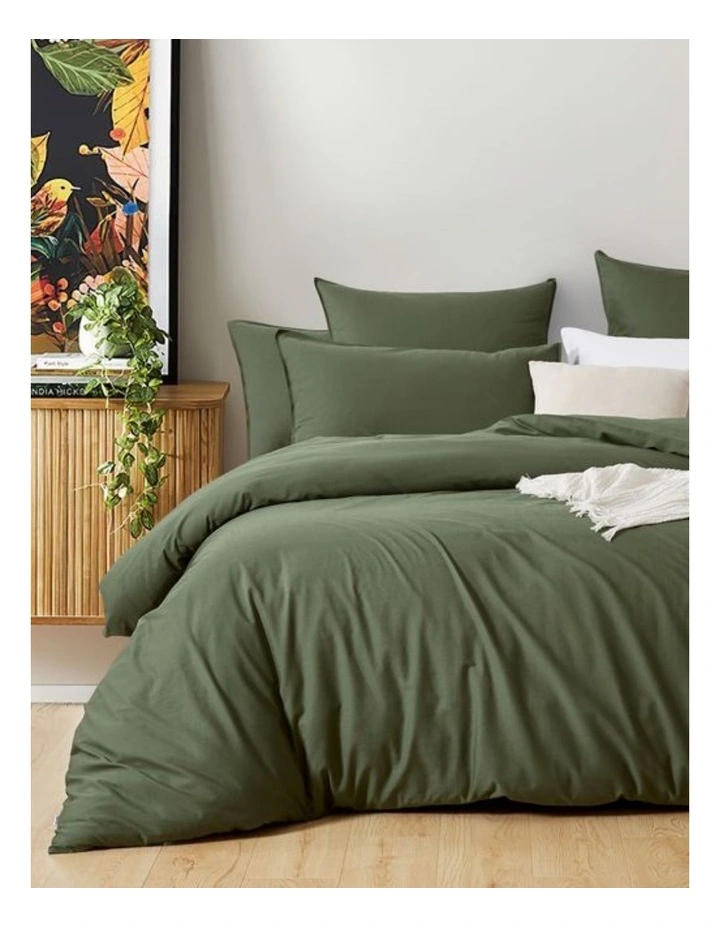 GIOIA CASA Vintage Washed Cotton Quilt Cover Set in Khaki Green image 1