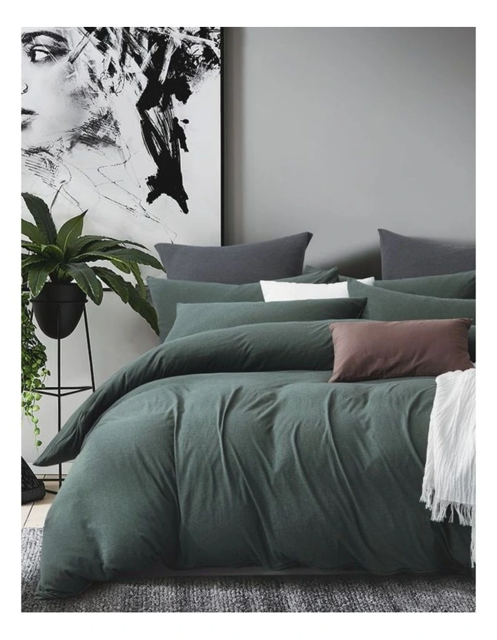 GIOIA CASA Jersey Cotton Quilt Cover Set in Forest Green image 1