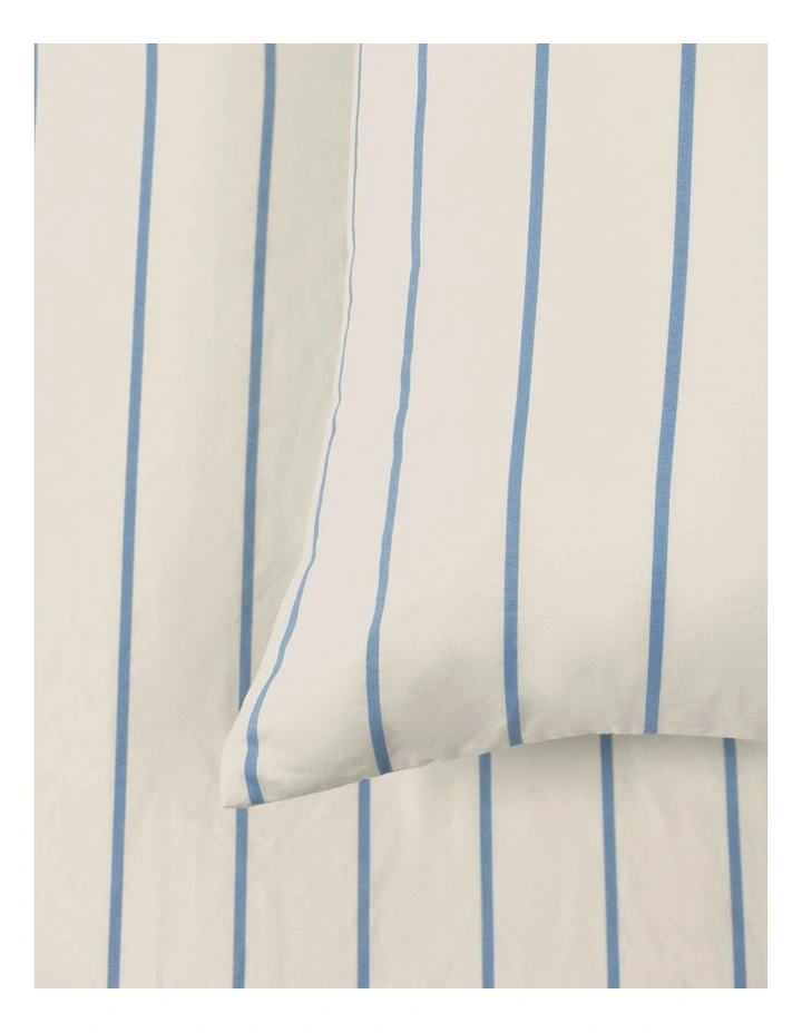 Dreamaker Superfine Washed Microfibre Striped Fitted Sheet Set in Buttermilk/Sky Blue image 4