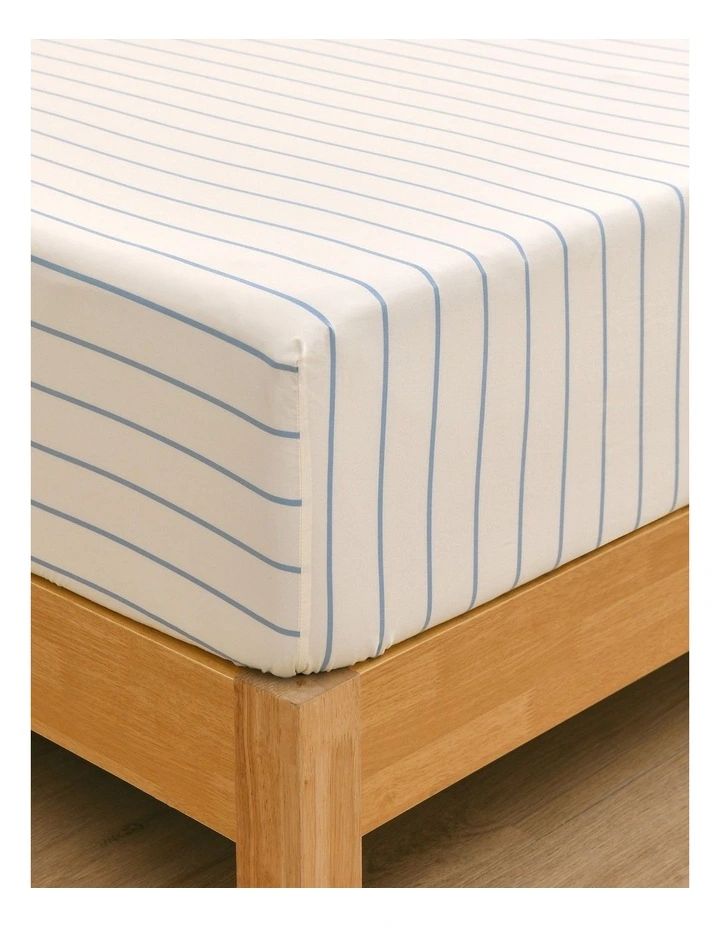 Dreamaker Superfine Washed Microfibre Striped Fitted Sheet Set in Buttermilk/Sky Blue image 5