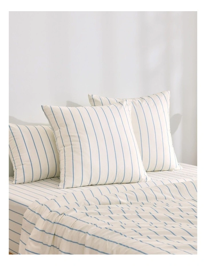 Dreamaker Superfine Washed Microfibre Striped European Pillowcase Twin Pack Buttermilk/Sky Blue image 1