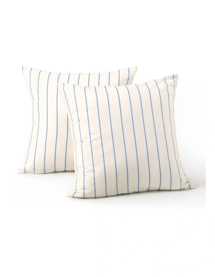 Dreamaker Superfine Washed Microfibre Striped European Pillowcase Twin Pack Buttermilk/Sky Blue image 4