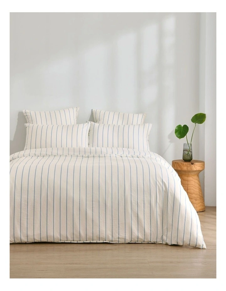 Dreamaker Superfine Washed Microfibre Striped European Pillowcase Twin Pack Buttermilk/Sky Blue image 5