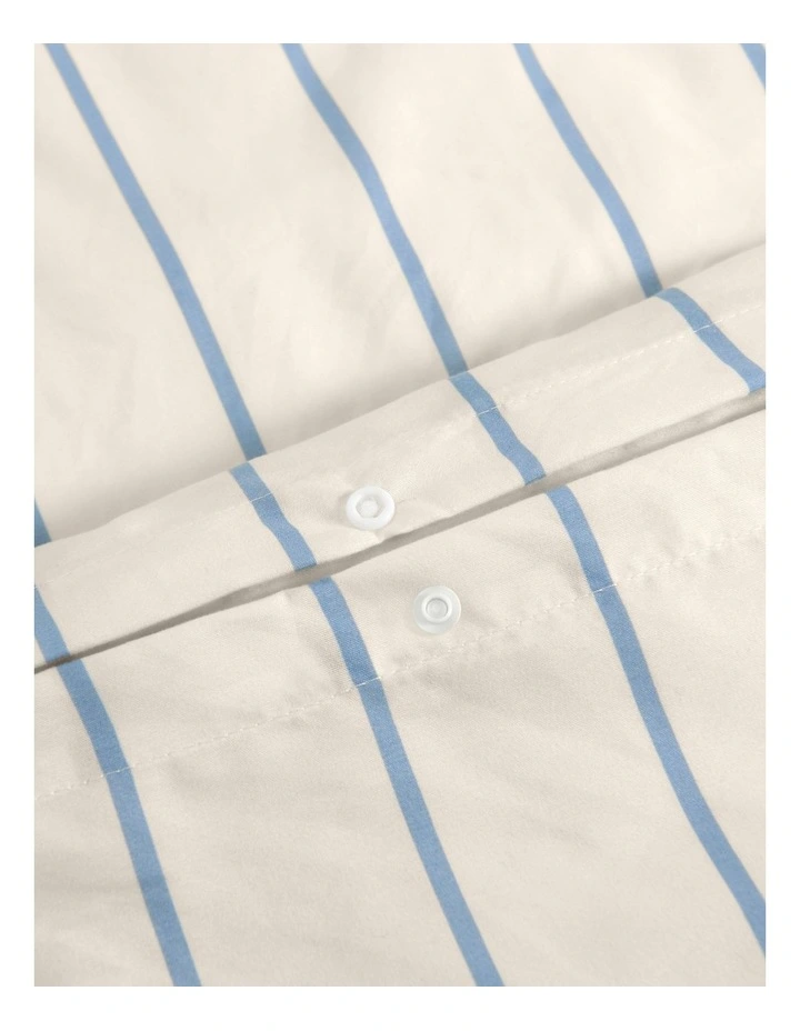 Dreamaker Superfine Washed Microfibre Striped Quilt Cover Set in Buttermilk/Sky Blue image 5