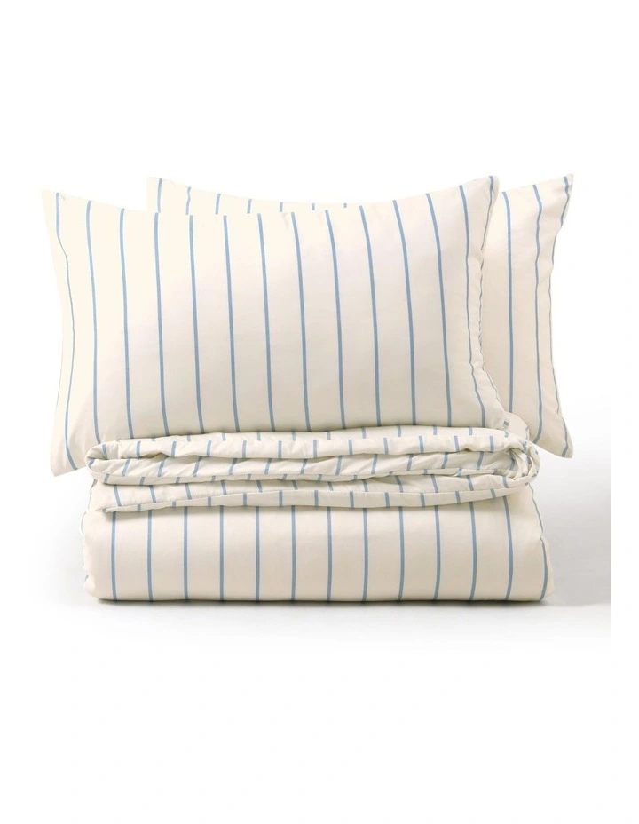 Dreamaker Superfine Washed Microfibre Striped Quilt Cover Set in Buttermilk/Sky Blue image 6
