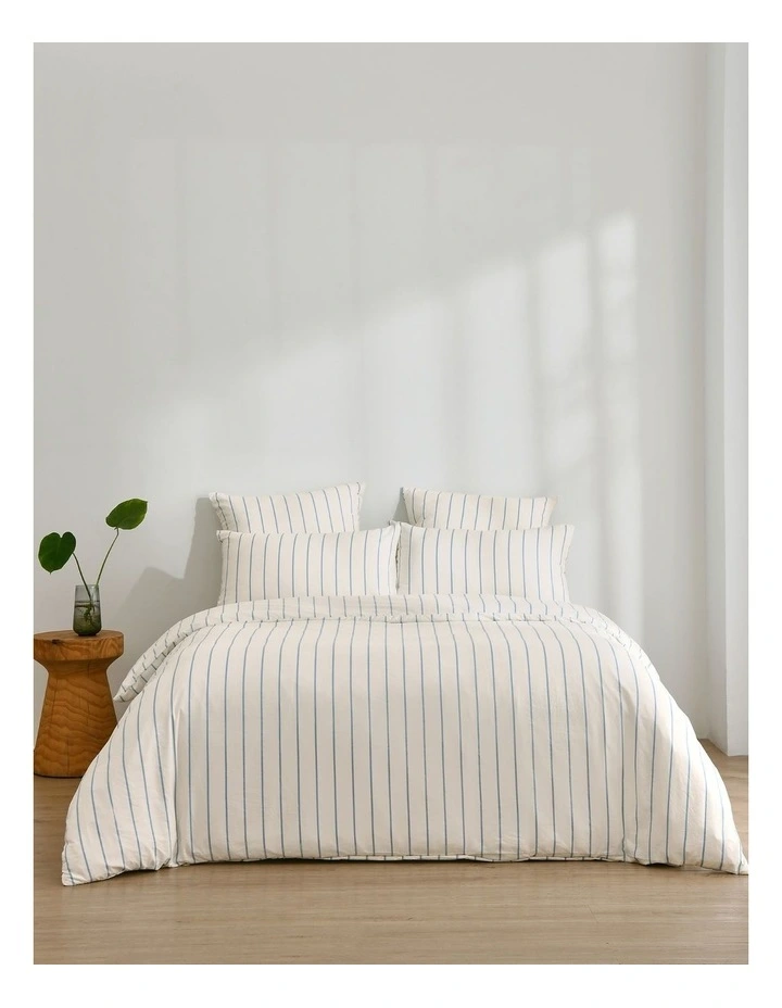 Dreamaker Superfine Washed Microfibre Striped Quilt Cover Set in Buttermilk/Sky Blue image 7