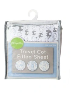 Travel Cot Fitted Sheet Elephant Cotton 200TC Set 73x105x10cm