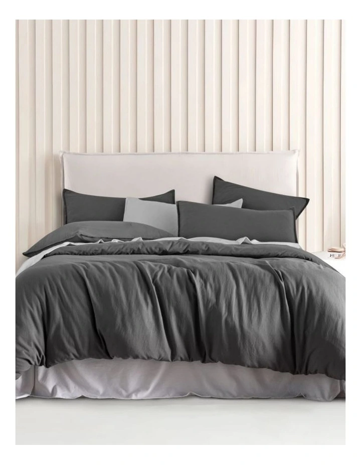 CleverPolly Vintage Washed Microfibre Quilt Cover Set in Grey image 1