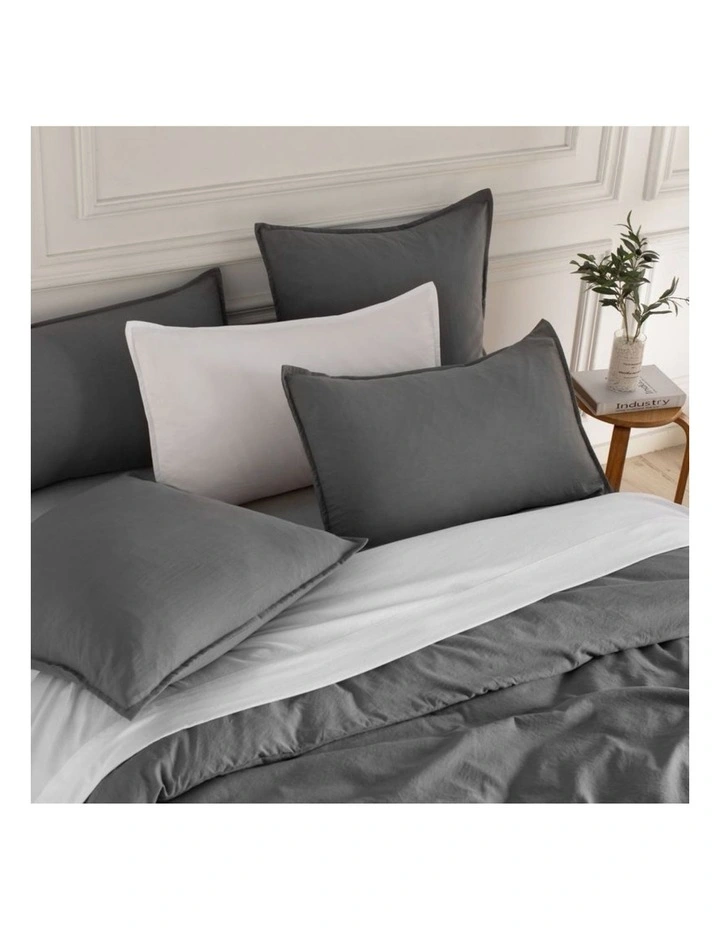 CleverPolly Vintage Washed Microfibre Quilt Cover Set in Grey image 2