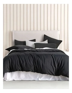 CleverPolly Vintage Washed Microfibre Quilt Cover Set in Black