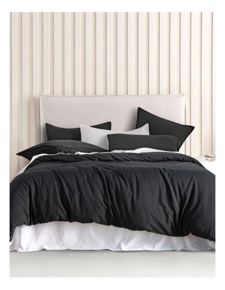 CleverPolly Vintage Washed Microfibre Quilt Cover Set in Black image 1