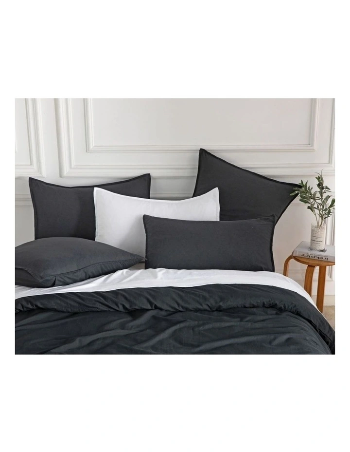 CleverPolly Vintage Washed Microfibre Quilt Cover Set in Black image 2