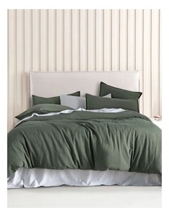 CleverPolly Vintage Washed Microfibre Quilt Cover Set in Khaki Green