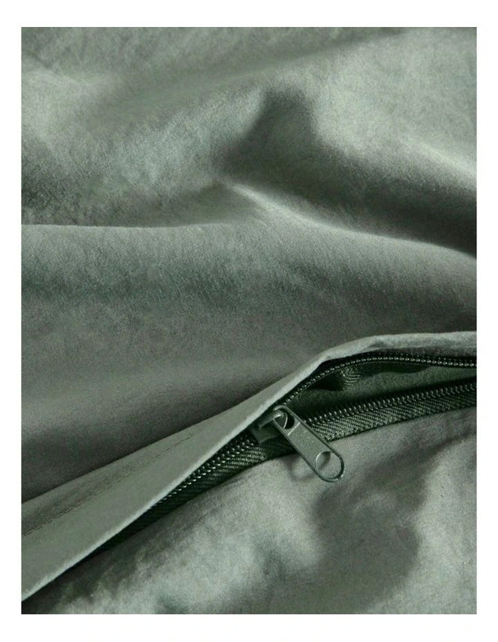 CleverPolly Vintage Washed Microfibre Quilt Cover Set in Khaki Green image 3