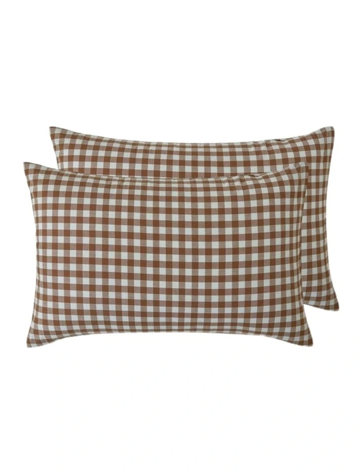 GIOIA CASA Yarn-Dyed Vintage Washed Cotton Standard Pillowcases in Brown 2 Pack image 1