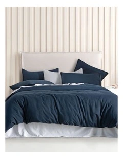 CleverPolly Vintage Washed Microfibre Quilt Cover Set in Navy Blue