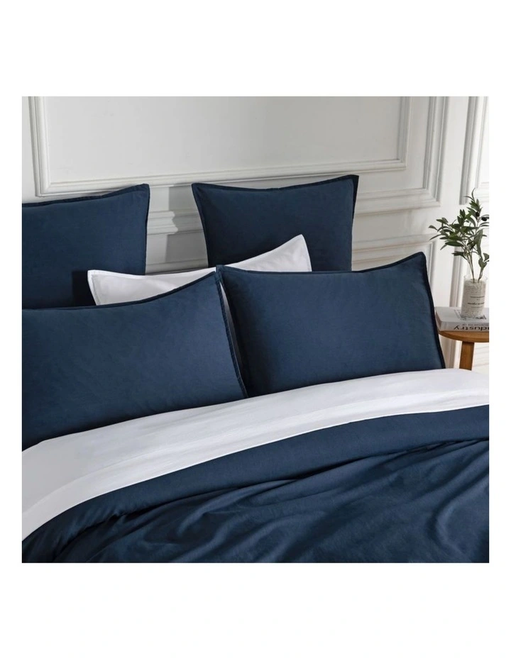 CleverPolly Vintage Washed Microfibre Quilt Cover Set in Navy Blue image 2