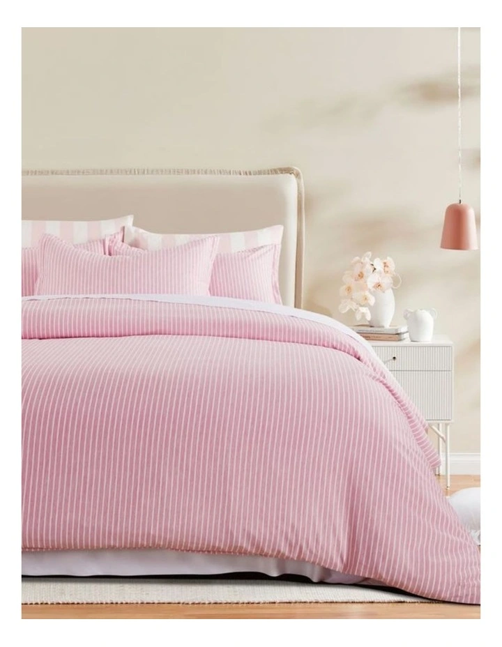 CleverPolly Yarn-Dyed Microfibre Stripe Quilt Cover Set in Pink image 1