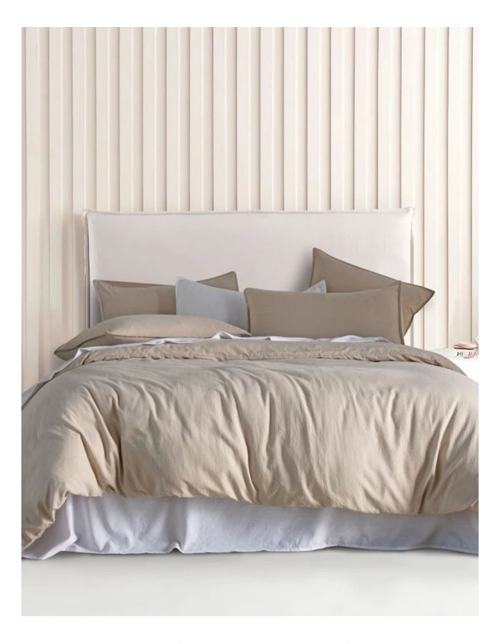 CleverPolly Vintage Washed Microfibre Quilt Cover Set in Linen image 1