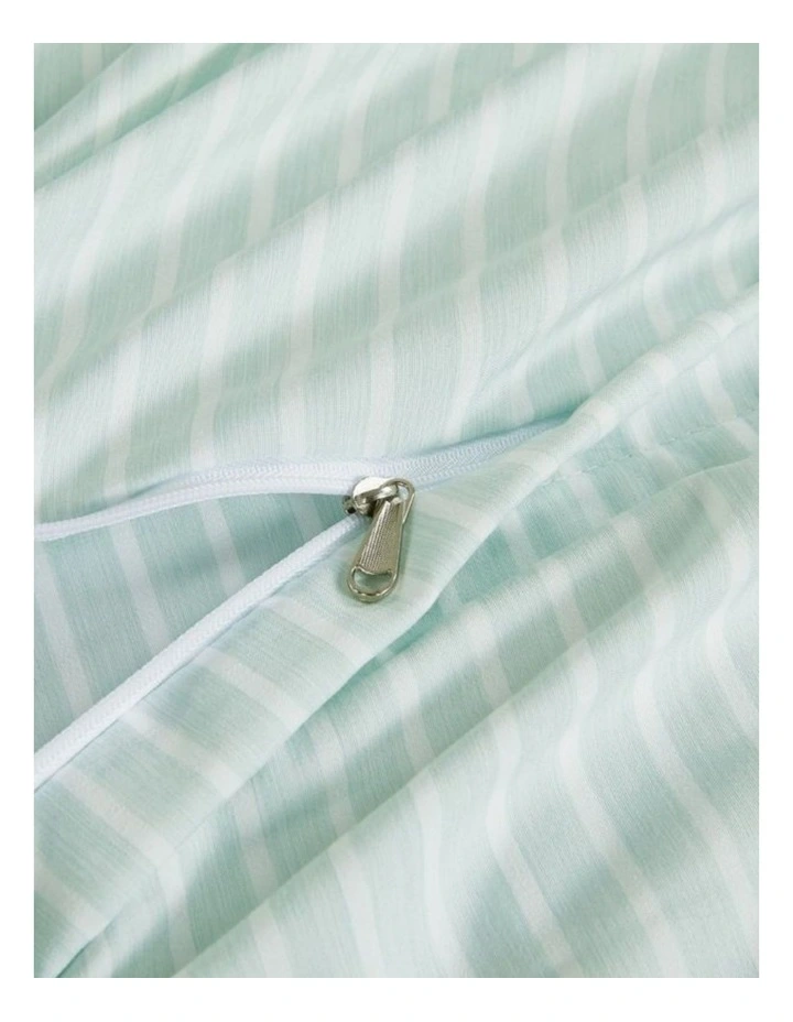 CleverPolly Yarn-Dyed Microfibre Stripe Quilt Cover Set in Green image 2