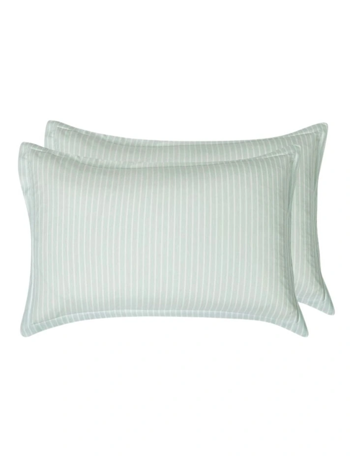 CleverPolly Yarn-Dyed Microfibre Stripe Quilt Cover Set in Green image 4