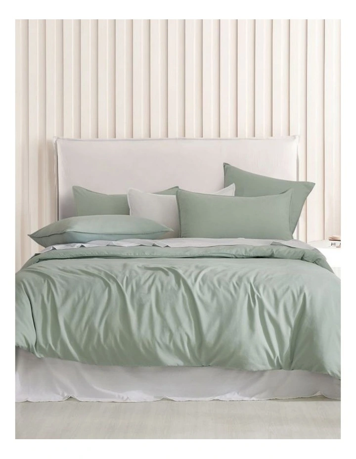 CleverPolly Vintage Washed Microfibre Quilt Cover Set in Sage Green image 1