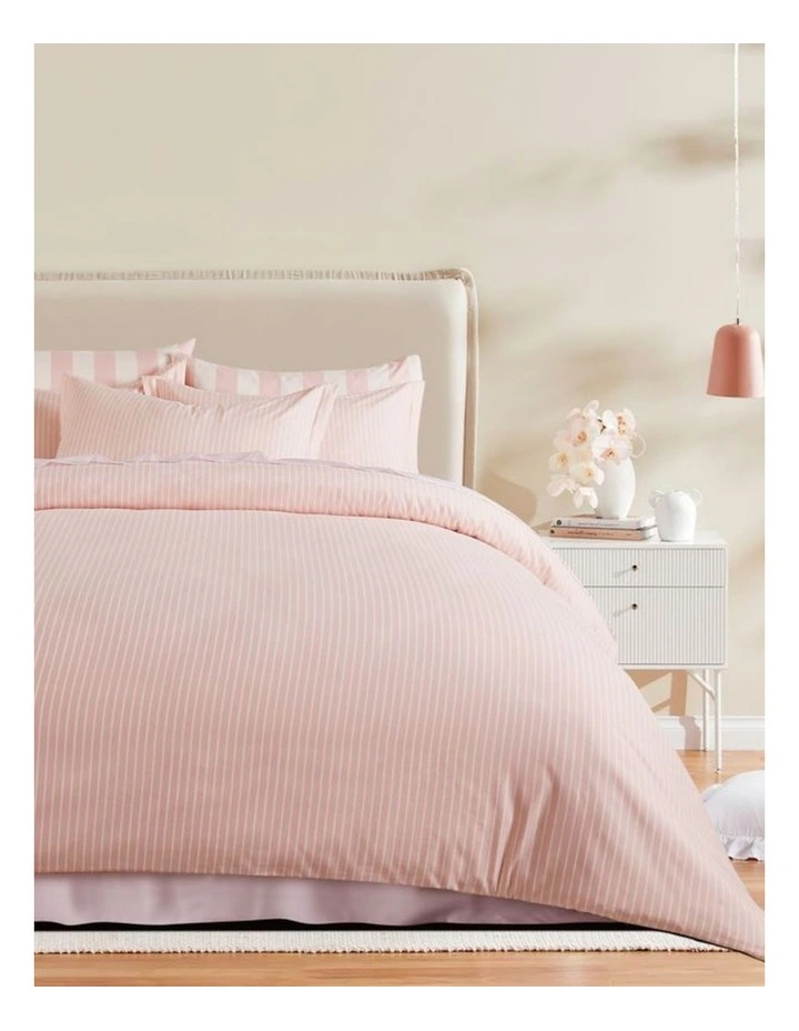 CleverPolly Yarn-Dyed Microfibre Stripe Quilt Cover Set in Soft Pink image 1