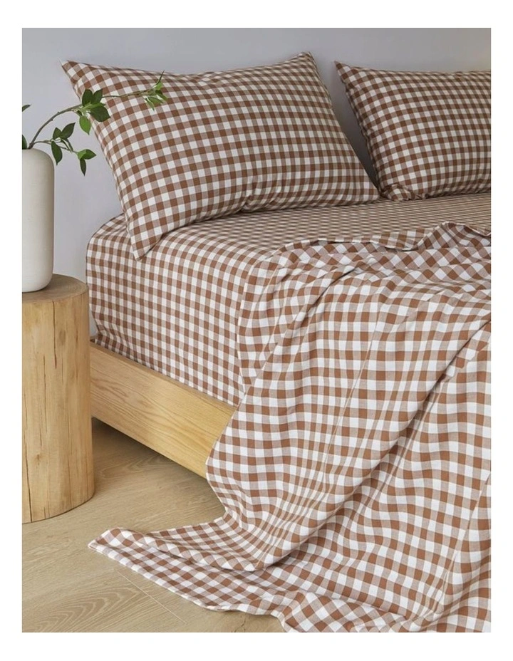GIOIA CASA Yarn-Dyed Vintage Washed Cotton Sheet Set in Brown image 1